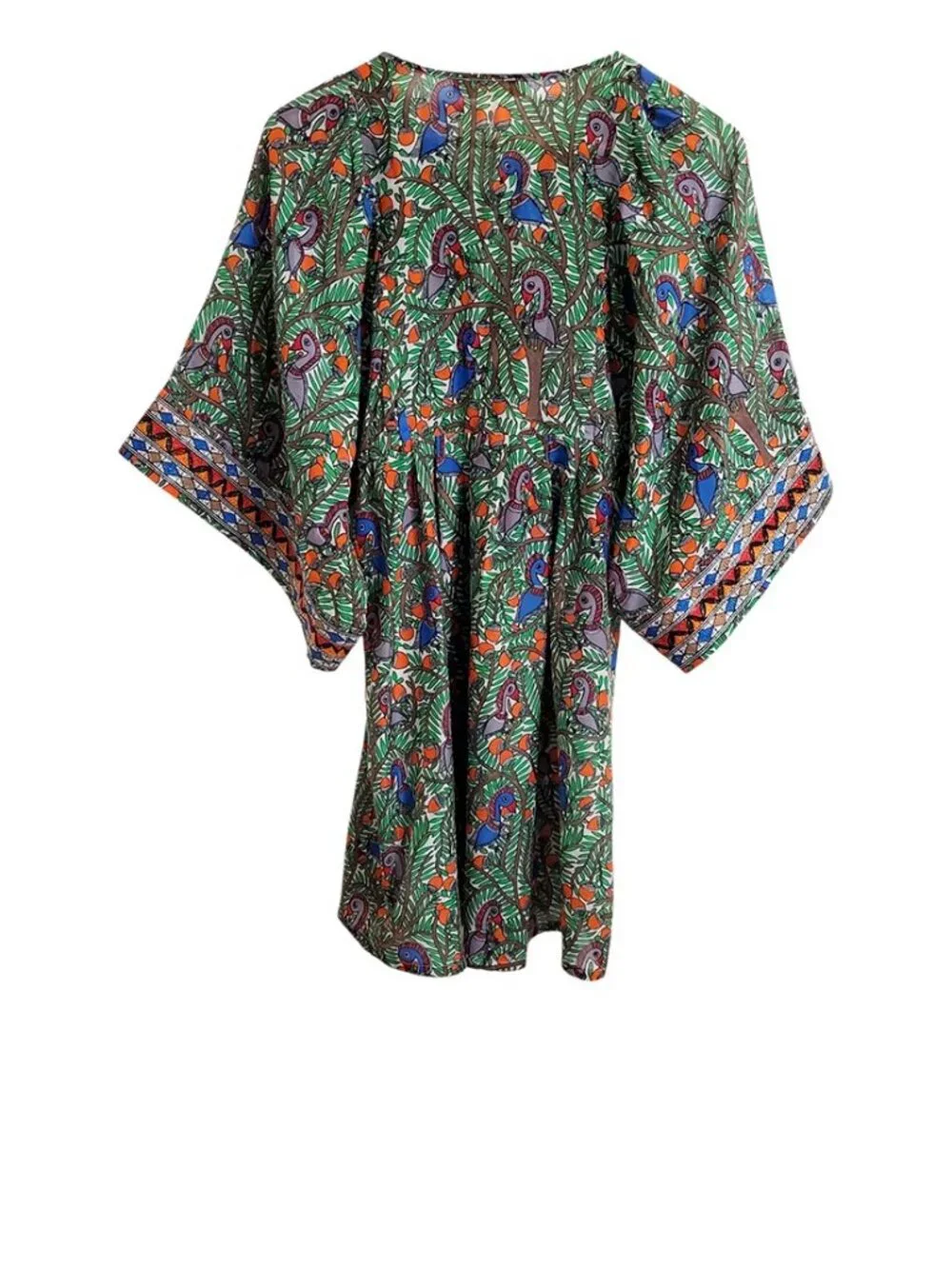 Tory Burch Cotton Silk Embroidered Tunic Mini Dress CoverUp S Short Sleeve Bird